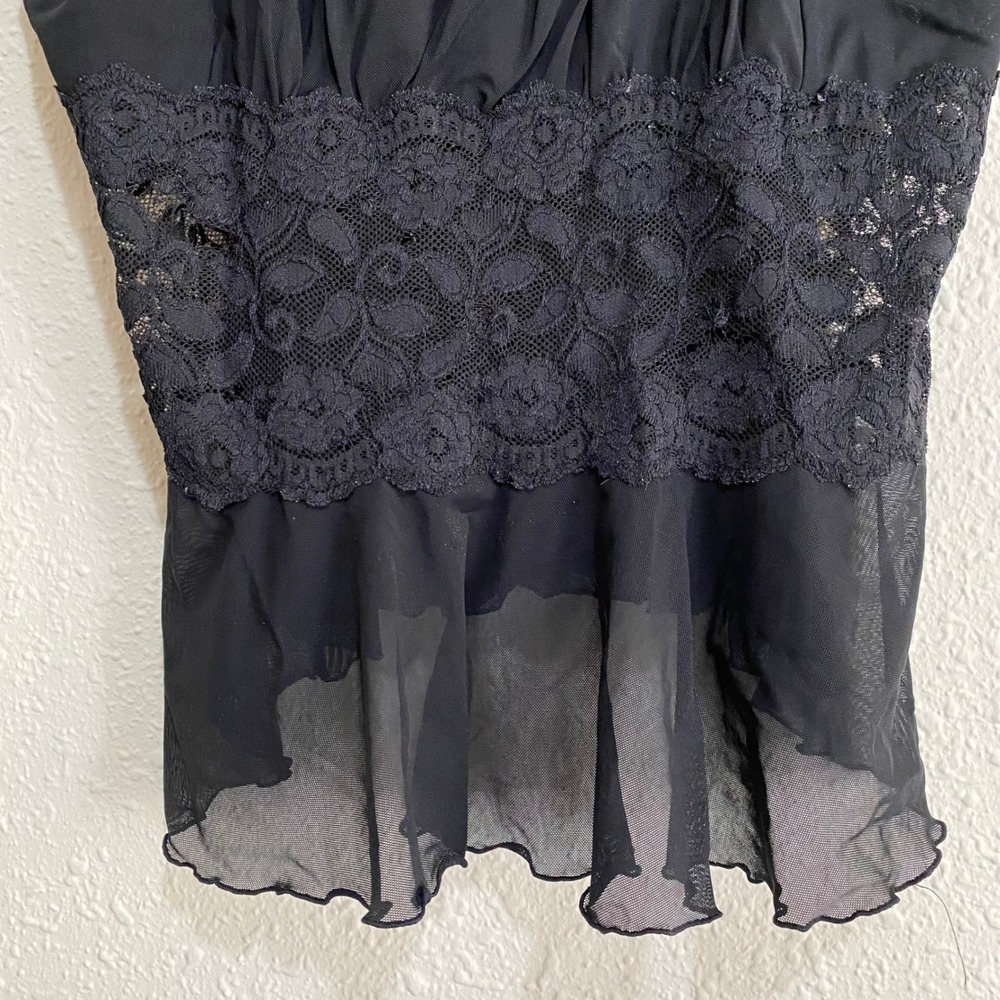 Vtg Y2K Witchy Sheer Black Lace Floral Babydoll Camisole Top Women Lingerie L - Picture 2 of 6